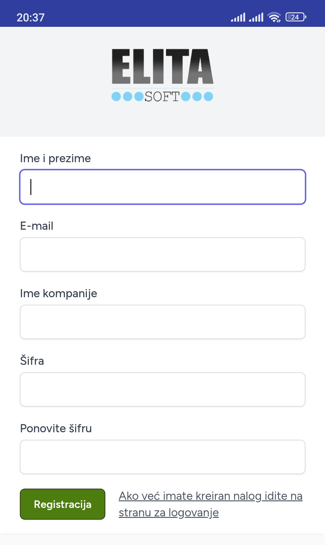Strana za registraciju